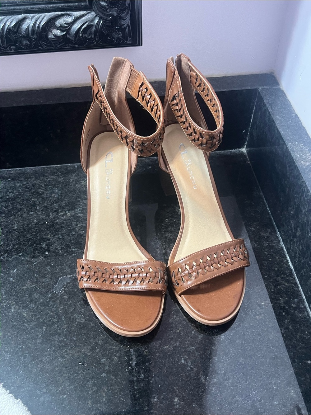 CL by Laundry Woven Ankle-Strap Heels - Brown